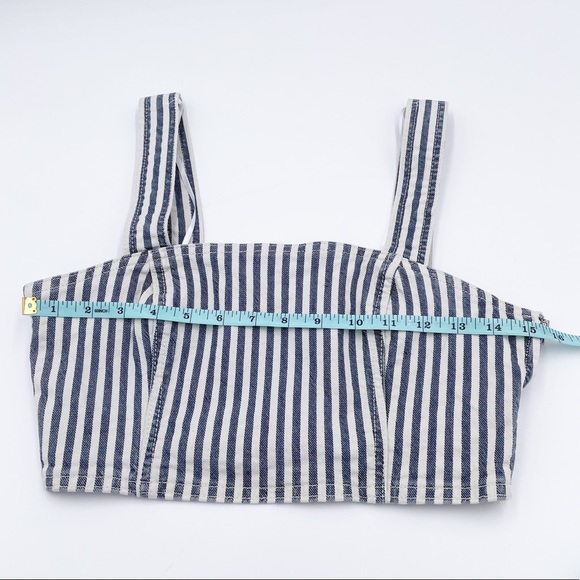 NEW Zara Striped Denim Crop Top Blue & White Sleeveless Square Neck Size Medium - Picture 12 of 14